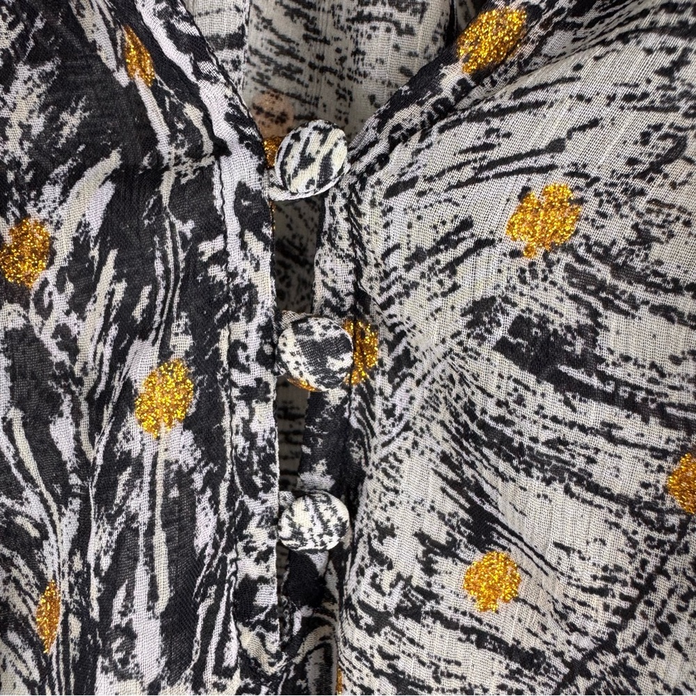 Love stitch long sleeve bohemian boho peasant blouse gold metallic print Sz S - Picture 9 of 15